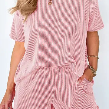 Summer Ribbed Knitting 2PCS Shorts Set