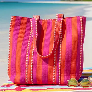 Capri Orange and Pink Striped Tote Bag