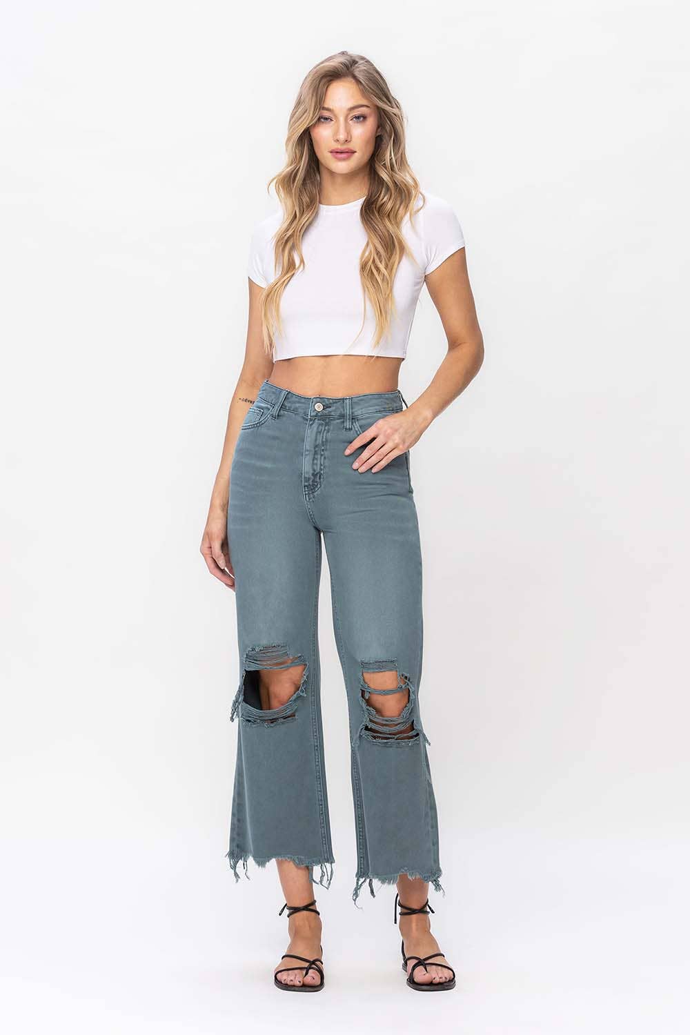 90'S VINTAGE SUPER HIGH RISE CROP FLARE JEANS V2736MG