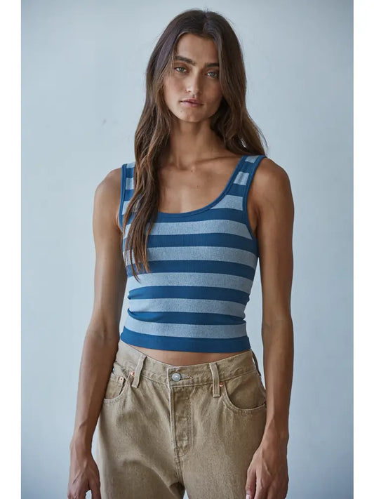 Knit Striped Seamless Padded Tank Top