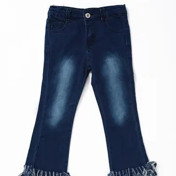 Blue Washed Fringe Girls Jeans