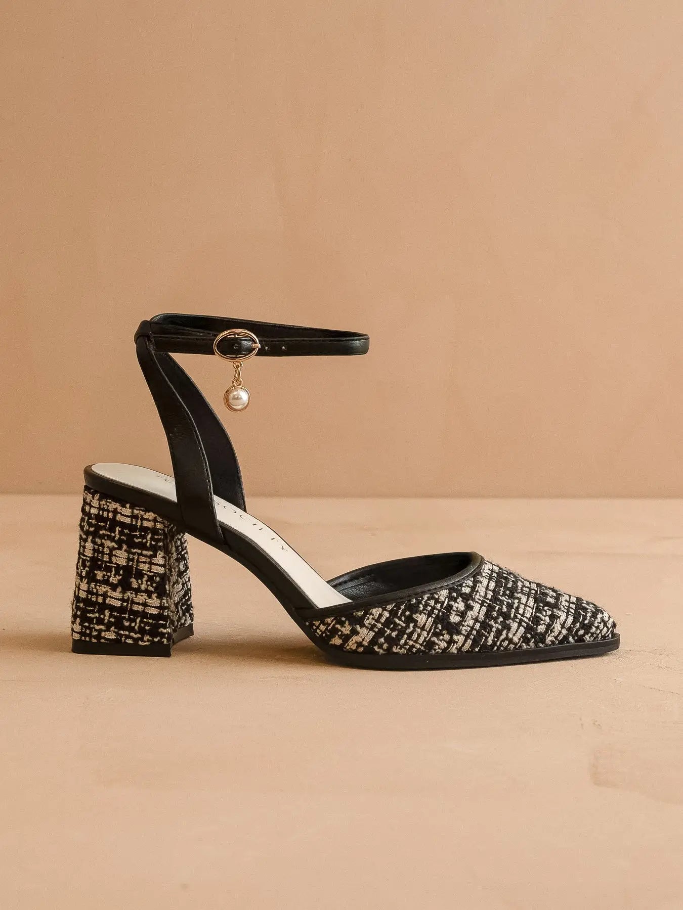 The Princess | Black Tweed Pointed Toe Spring Heel Strap