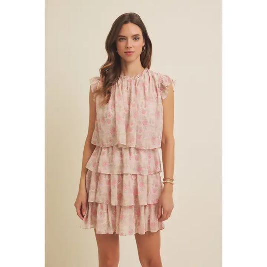 Romantic Floral Chiffon Mini Dress with Ruffles