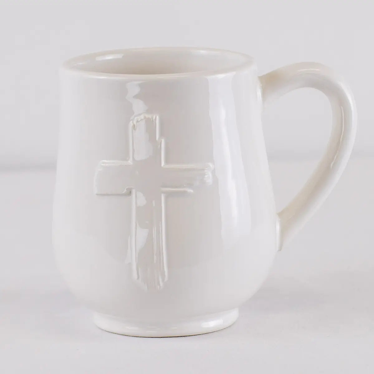 Cross Embossed Coffee Mug White 18oz