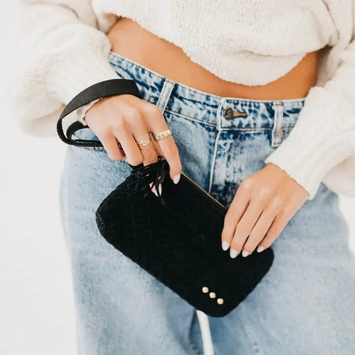 Suede Emma Woven Clutch Wristlet