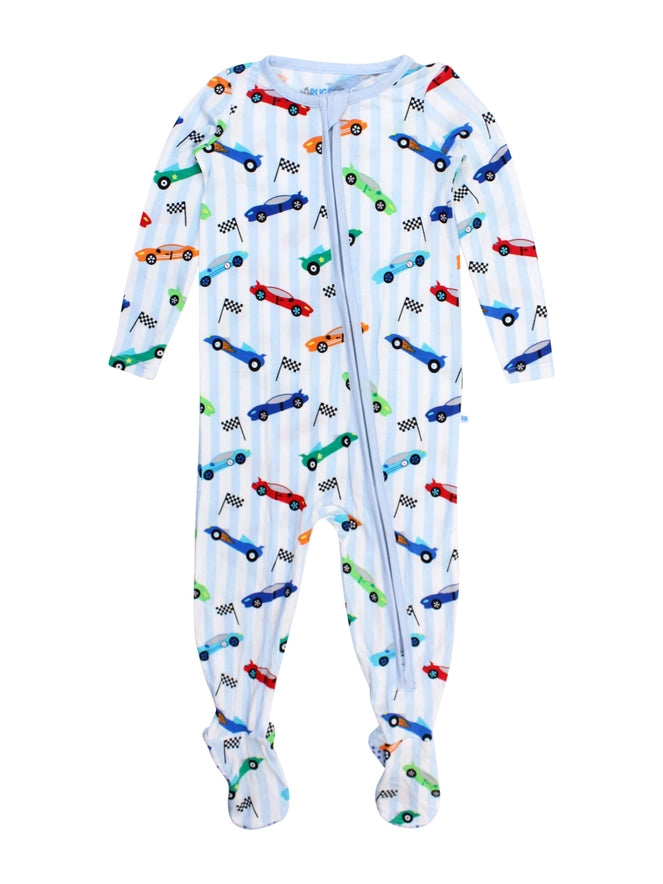 RuggedButts - Softsnooze™ Baby Bamboo Viscose Let's Roll Racecars Footed One Piece Pajama