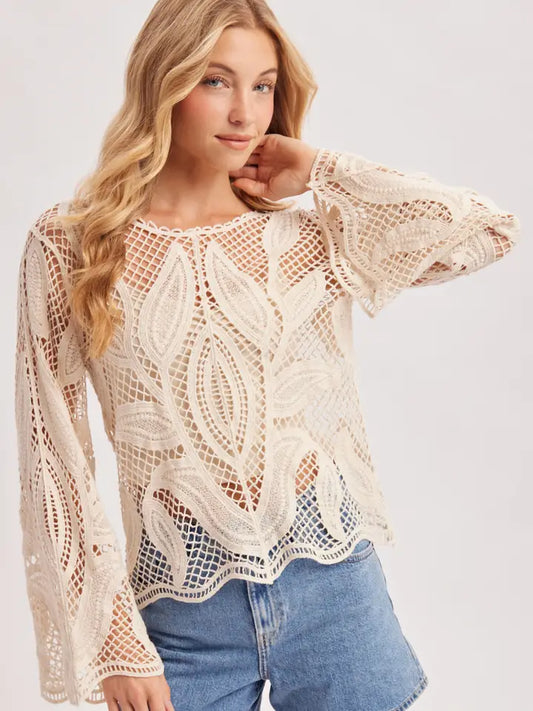 Open-Work Scalloped Hem Crochet Top