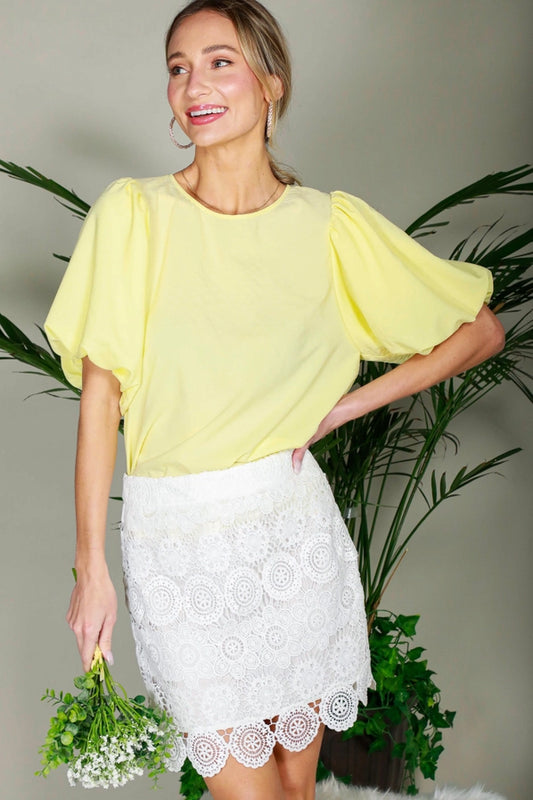 Short Bubble Sleeve Woven Blouse