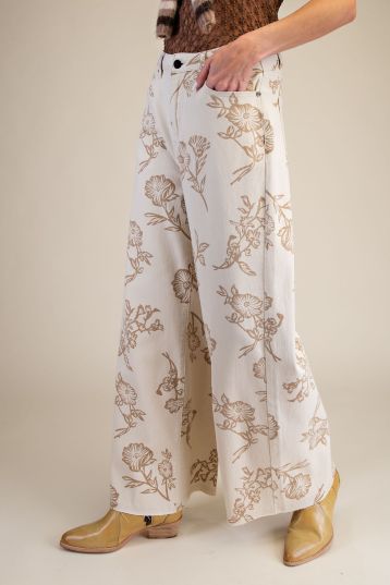 FLORAL PRINTED WASHED STRETCH TWILL PANTS