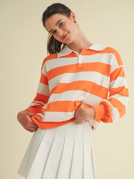 Stripe Color Contract Collared Top
