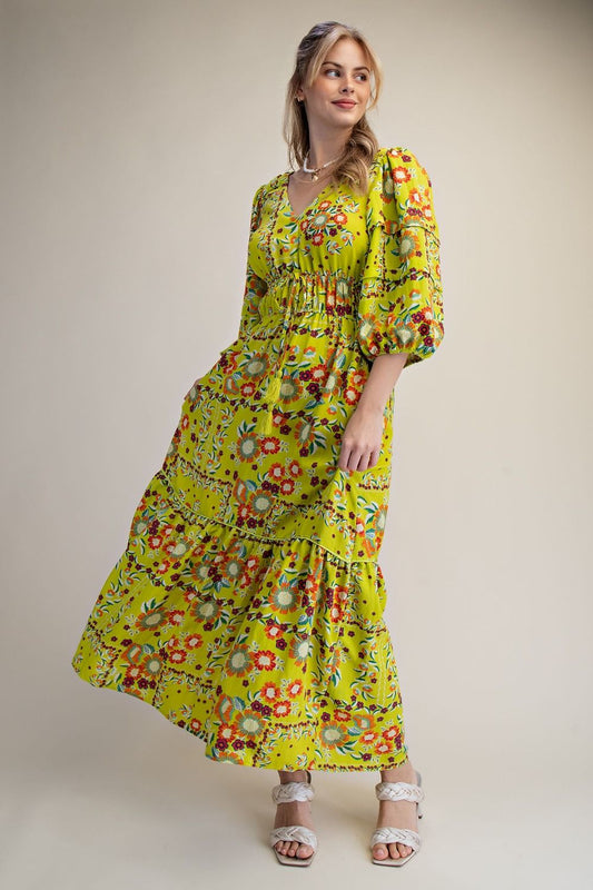 FLORAL PRINTED RAYON NYLON MAXI DRESS