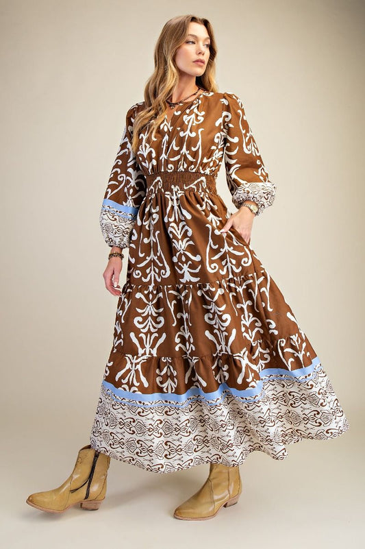 BORDER PRINTED LONG DRESS