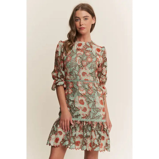 Crochet Tiered Shirring Mini Dress