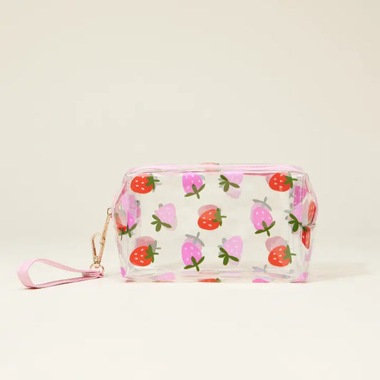 Clear Fruit-Printed Cosmetic Bags with Wrist Strap