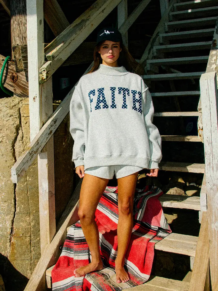 FAITH | Embroidered Polka-Dot Mock Neck Sweatshirt