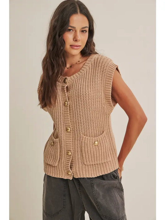 Button-Down Chunky Sweater Vest