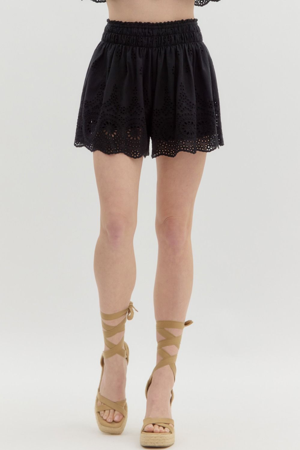 Medallion Eyelet Hem Pull-on Shorts