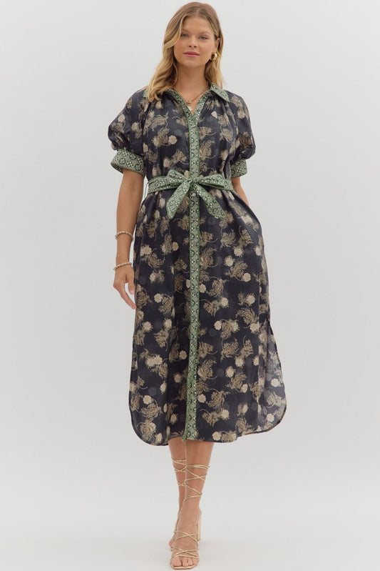 Floral Puff Sleeve Midi Dress