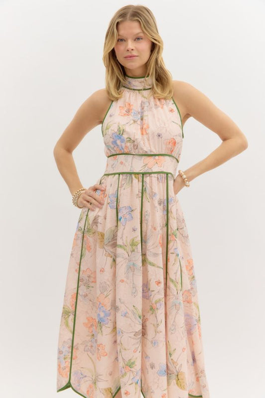 Floral print halter midi dress