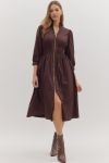 Solid puff 3/4 sleeve midi dress featuring smocked waist detail