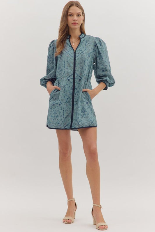 Floral print long sleeve mini dress