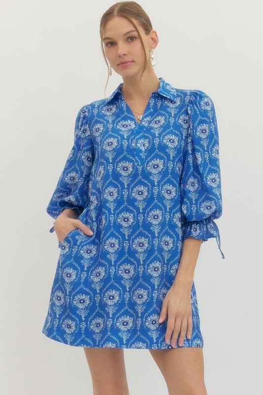 FLORAL 3/4 SLEEVE MINI DRESS