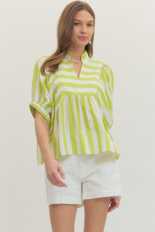 STRIPED PUFF SLEEVE TOP