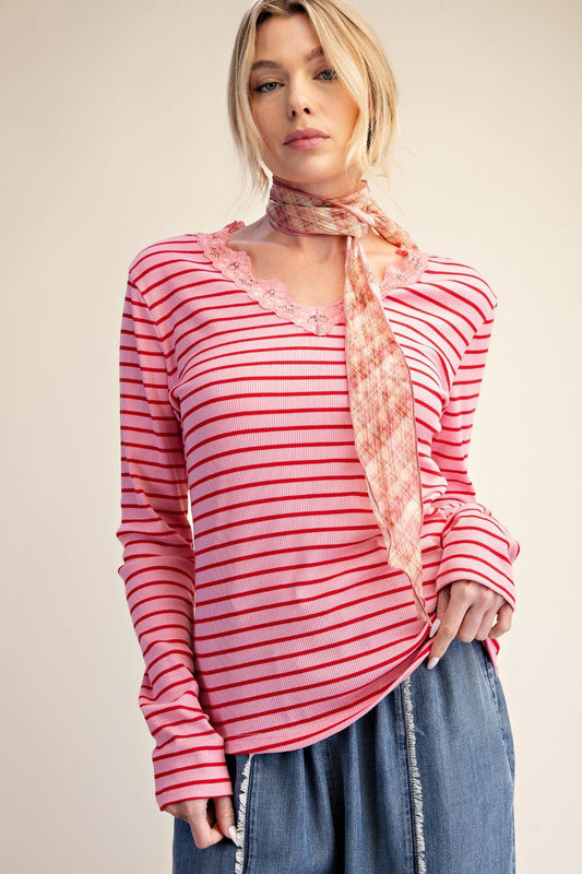 STRIPE RIB KNIT TOP
