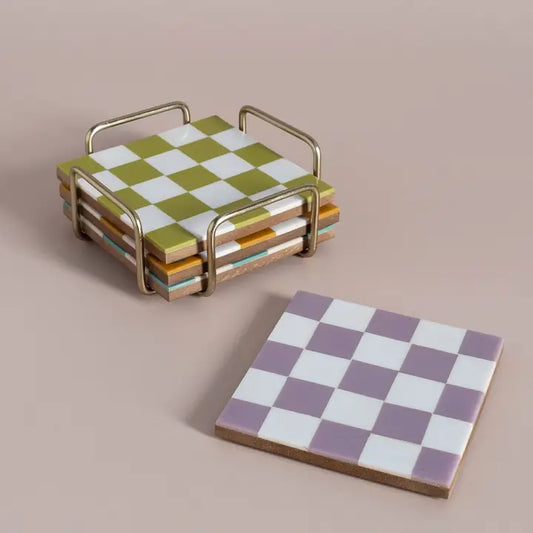 Checkered Coasters Colored with Stand