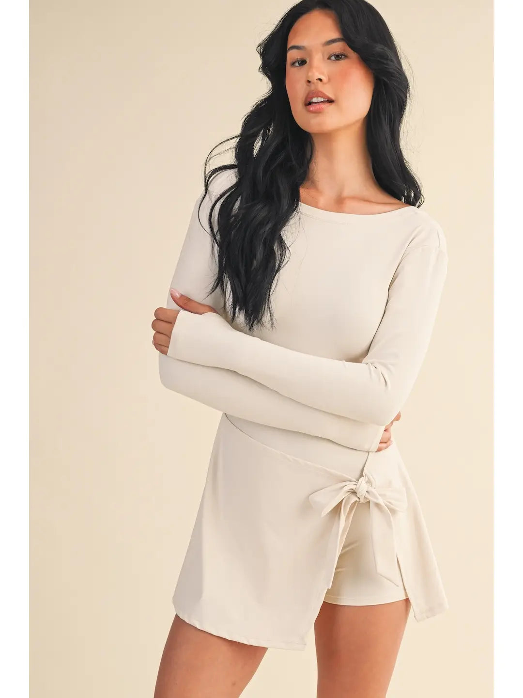 Long Sleeve Wrap Tie Front Dress