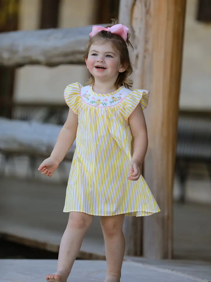 Spring/Summer Chick Floral Embroidery Smocking Girls Dress