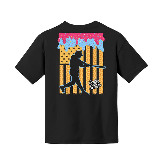 Baseball Drip American Flag Youth Tee