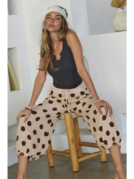 Polka Dot Printed French Terry Balloon Pants