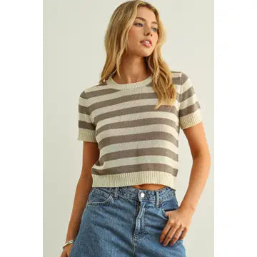 Striped Knitted Short Sleeve Top