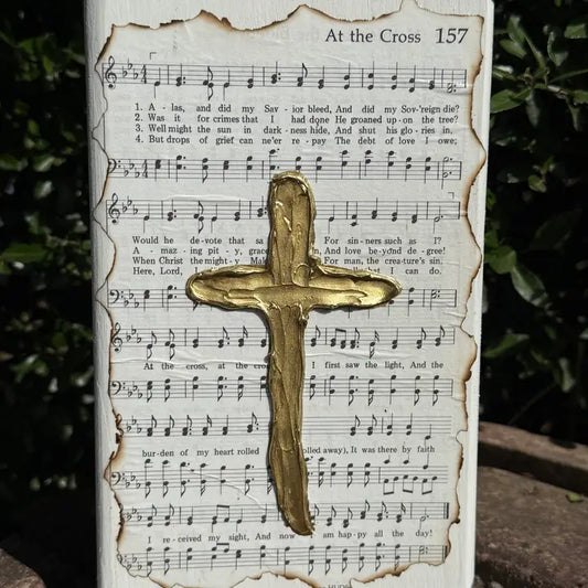 Church Hymn with Textured Gold Cross