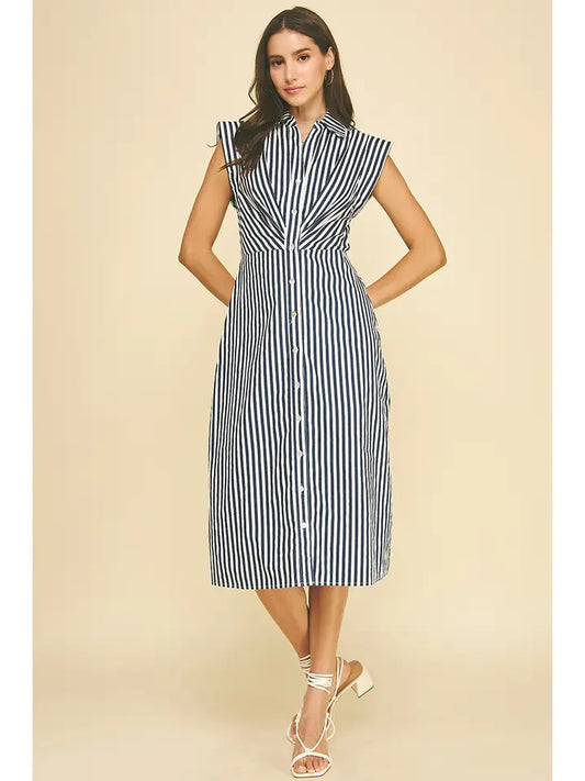 Striped Button Down Midi Dress