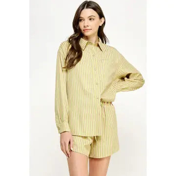 Oversized Striped Shirt & Short Set Pistachio Multi