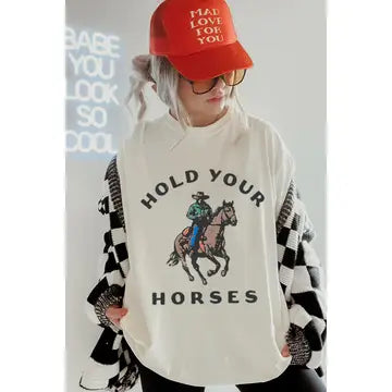 Hold Your Horses Vintage Graphic Oversized Tee