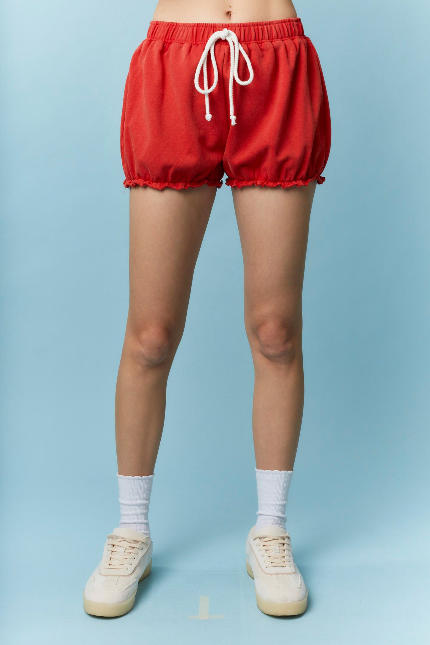 Waist Tie Detail Mineral Washed Bloomer Shorts