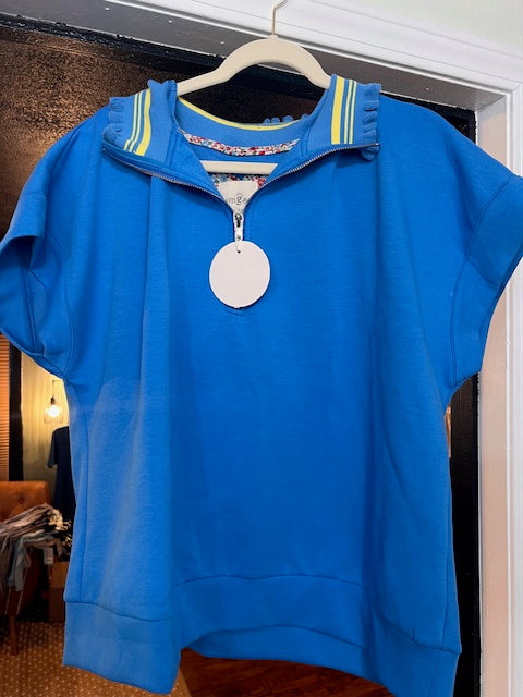 Quarter Zip Ruffle Collar Top