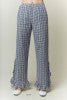 Gingham Side Slit Bow Tie Ruffle Hem Pants