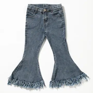 Light Blue Fringe Girls Flare Jeans