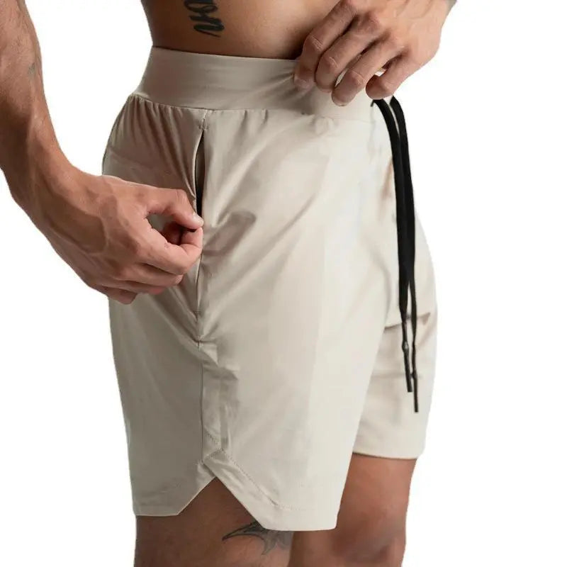 Men's Casual Solid Color Lace-Up Sports Quick-Drying Shorts