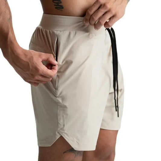 Men's Casual Solid Color Lace-Up Sports Quick-Drying Shorts