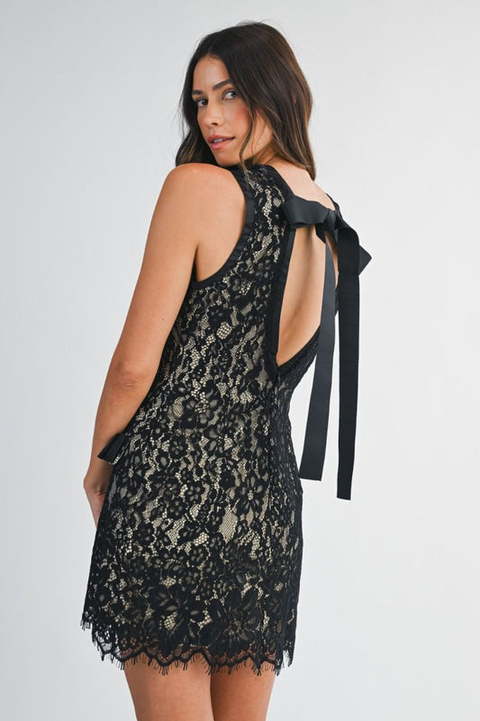 Open Back Sleeveless Lace Dress