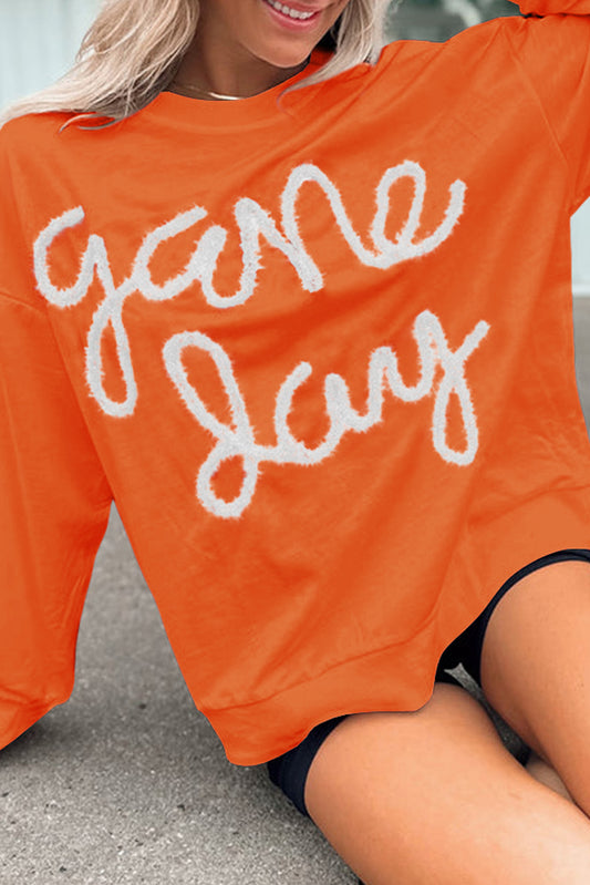 Orange Tinsel Game Day Drop Shoulder Graphic Sweatshirt