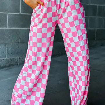 Checker Pocketed Wide Leg Pants