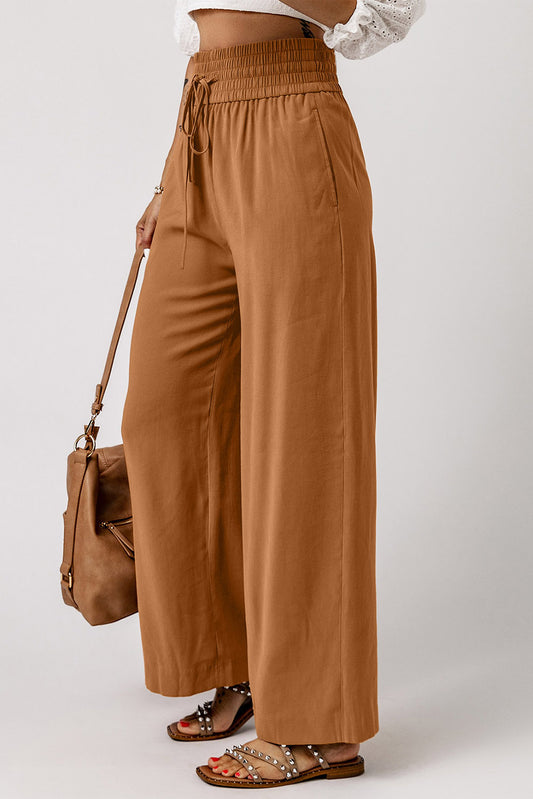 Drawstring Elastic Waist Casual Wide Leg Pants