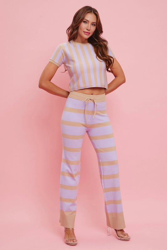 Stripe Round Knit Top and Stripe Pants