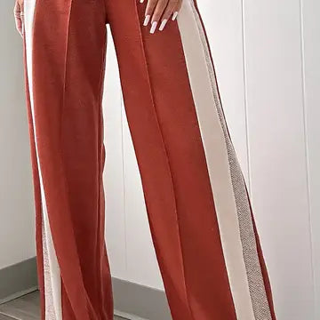 Color Block Drawstring High Waist Wide Leg Pants